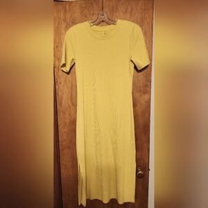 A New Day Olive Color Short Sleeves T-Shirt Dress with Slits Size Small
